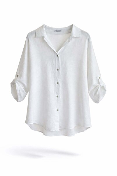 5in1Canpolat Beyaz Keten Gömlek 39461