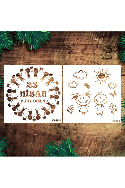 STENCİLTASARIM Stencil Tasarım Ç085 2 li 23 Nisan Stencili Ç085 Stencil Duvar...
