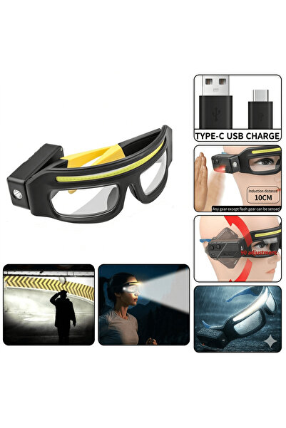KLIGHT Sensörlü LED Gözlük Fener - Şarjlı Kafa Lambası ve Koruyucu Gözlük