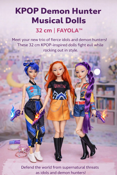 Fayola ΦΑΓΙΟΛΑ ™   Σετ 3 KPOP Κούκλες Demon Hunter με μουσική λειτουργία, 32 εκ.
