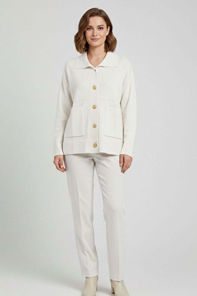 FTZ WOMEN Women's Pocket Detailed Cardigan Ecru 25009