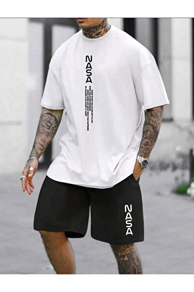 donamod تي شيرت رجالي قصة فضفاضة بطباعة عمودية Ny Nasa Ejder Beast Fashion مط...