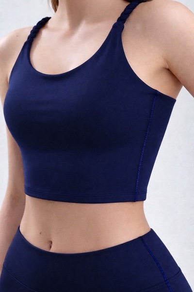 Hola Tait Women's Navy Blue Lightly Supported Knitted Strap Sports Bra Bustie...