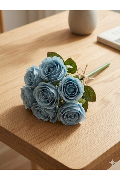 Rosavie mavi 7 kafalı gül özel gün ev vazo dekor