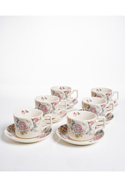Malooki Set of 6 Romance coffee cups - vintage floral porcelain with roses - ...