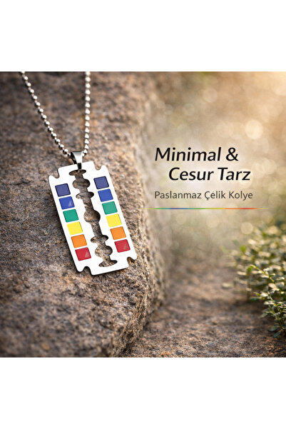 PARILTISHOP Stylish and Minimal Colorful Razor Necklace - Stainless Steel