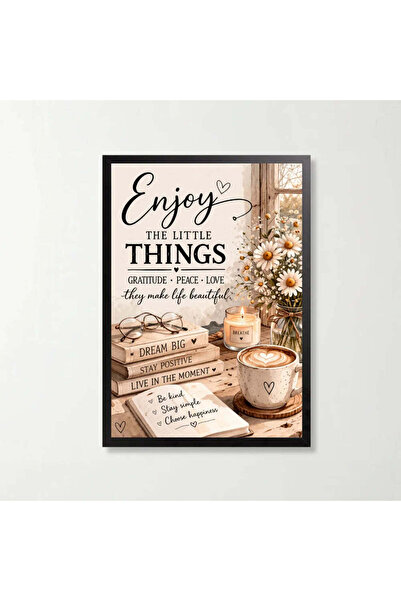 OEM Tablou decorativ cu mesaj Enjoy the Little Things, 21 x 29.7 cm, rama neagra