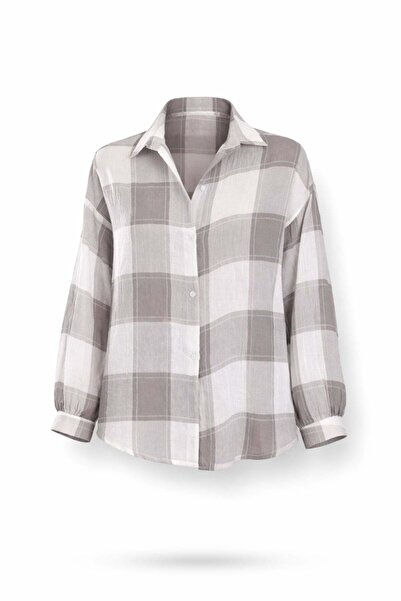5in1Canpolat Gray Plaid Casual Shirt