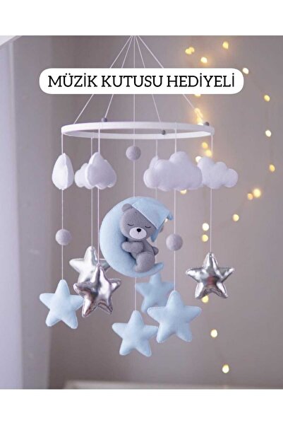 TREND METFİQ DECORATİON (MÜZİKLİ) DOĞAL El Yapımı Keçe Bebek Dönencesi Beşik ...