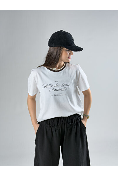 COCOPELLI Γυναικείο Καφέ Μπλουζάκι με Κεντημένο Γιακά COC3055