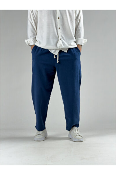 COCOPELLI بنطلون كتان رجالي باللون الأزرق الداكن COC3035