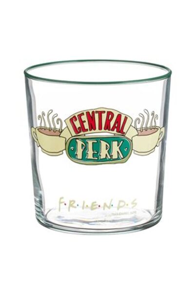 OEM Glass Cup with Friends 'Central Perk' Print & Green Edge for Water 380 ml