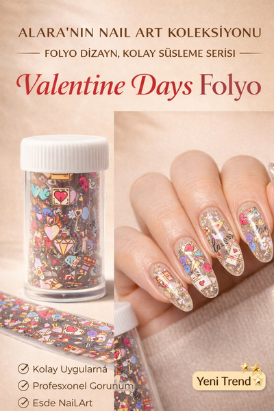alaraycosmetics Nail Art Folyo Transfer 1 Metre Valentine Days Tırnak Süsleme...