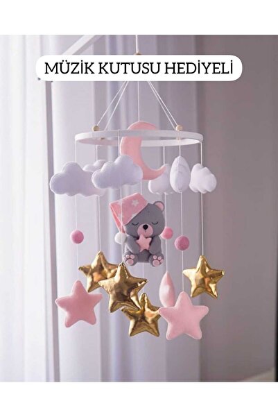 TREND METFİQ DECORATİON (MÜZİKLİ) DOĞAL El Yapımı Keçe Bebek Dönencesi Beşik ...