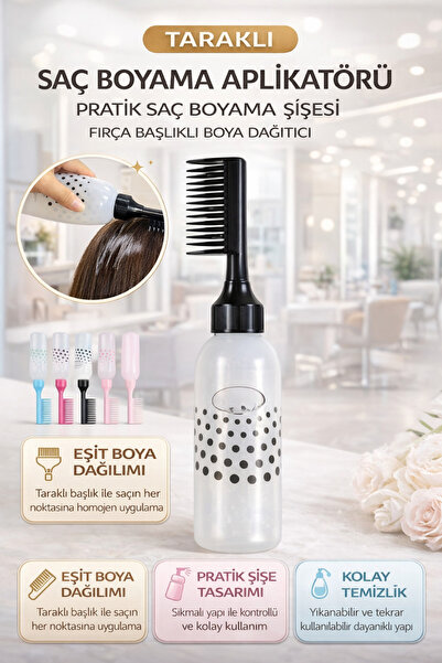 Hane Dostu Taraklı Saç Boyama Aplikatörü Pratik Saç Boyama Şişesi Fırça Başlı...