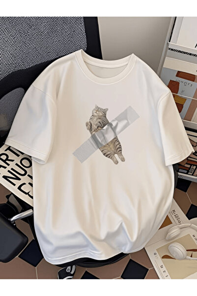 gencerco Tricou supradimensionat premium cu imprimeu grafic cu pisici