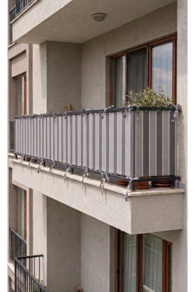 SHY TEKSTİL Anthracite-Grey Lace-Up Balcony Curtain Iron Covering Durable Tar...