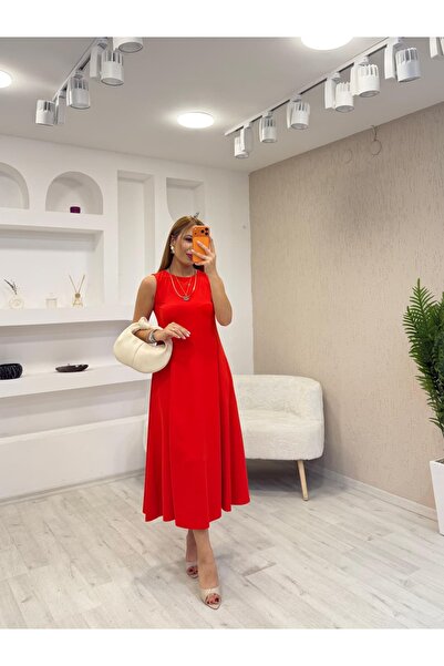 İrka Moda Kalın Askılı Kolsuz Elbise