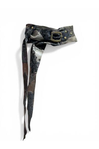 Yılday Gür Butik حزام نسائي من الجلد الطبيعي مصنوع يدويًا بتصميم مفصل من الفر...