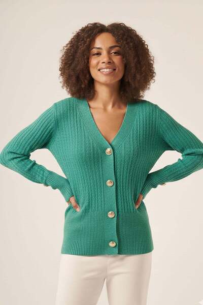 FTZ WOMEN Women's Silvery Hair Knitted Cardigan Mint 25265