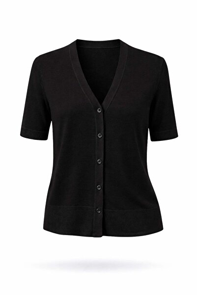 5in1Canpolat Black Short Sleeve Slim Knitwear Cardigan 251329