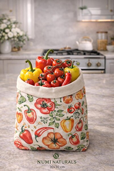NUMI Naturals Premium Sebze Desenli Balmumu Gıda Saklama Torbası 2’li Set (30x30 cm)