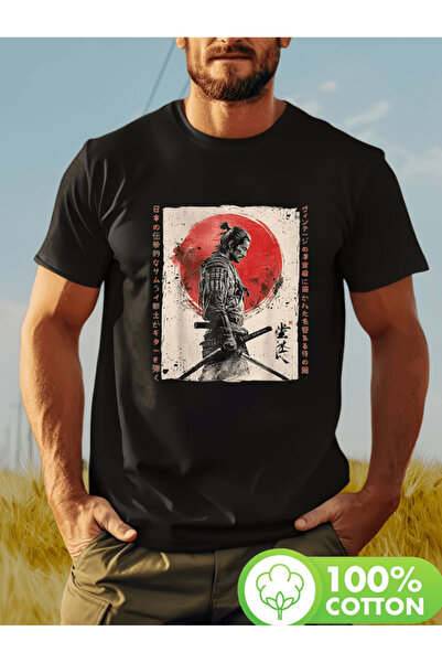 gencerco Μπλουζάκι με σχέδιο πορτρέτου Σαμουράι, τυπωμένο, υψηλής ποιότητας, ...