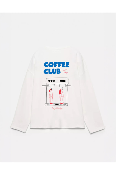 Disante 100% Βαμβάκι Oversize Fit Coffee Club 2 - Μακρυμάνικο μπλουζάκι με λα...
