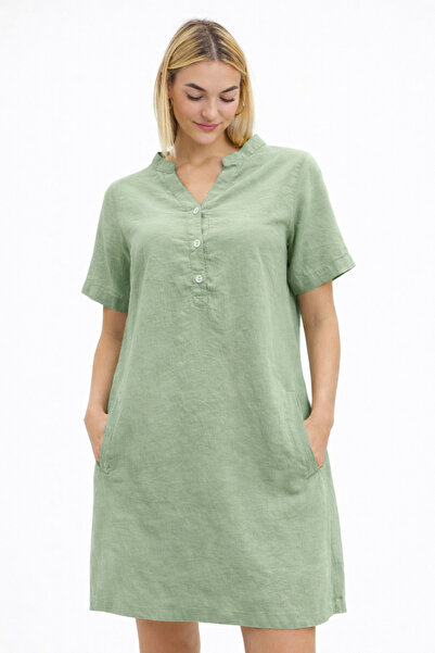 Heaven Ephesus Λινό Φόρεμα-Λινό Φόρεμα Πέρα-Λινό Φόρεμα με Μονό Γιακά - 3510