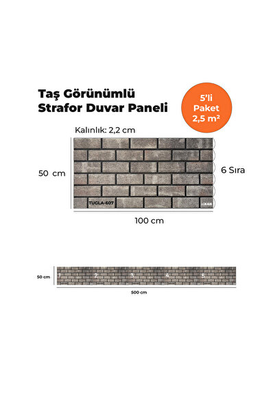 KnB Duvar Panelleri TUGLA-607 TAŞ GÖRÜNÜMLÜ 3D STRAFOR DUVAR PANELİ (5'Lİ PAKET)