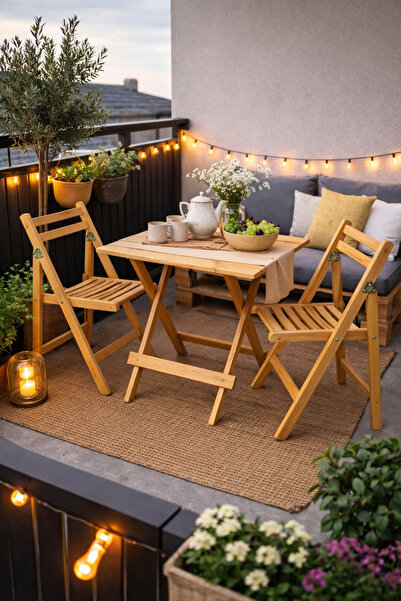 TK WOOD CRAFTS AHŞAP KATLANIR BİSTRO SET MUTFAK BALKON BAHÇE MASA SANDALYE SETİ