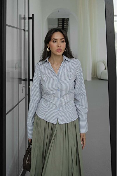Havoş Mavi Çizgili Arkadan Bağlamalı Gömlek