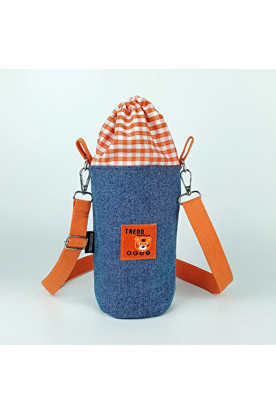 woodycord Handmade Drawstring Denim Flask and Thermos Cover Orange Tiger