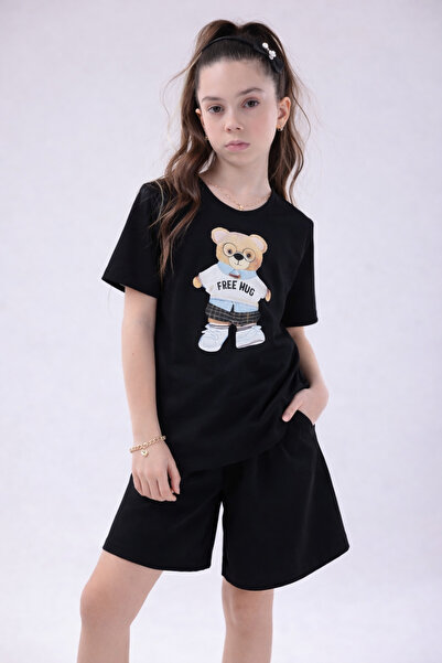 EYLÜL ELİF BUTİK Σετ σορτς με στάμπα αρκουδάκι για κορίτσια – 100% βαμβακερό ...