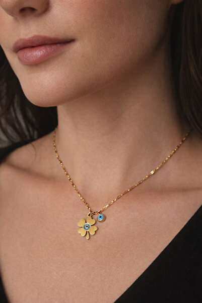 Bellenza Nazar Boncuklu Yonca Figürlü Çelik Kolye – Şans ve Zarafetin Şık Bul...