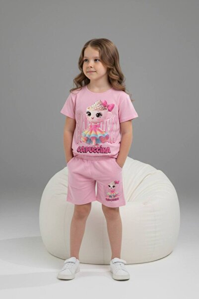 Yağmur Giyim PJKSKT Κοριτσίστικο κοντομάνικο σετ με σορτς με σχέδιο Ballerina...