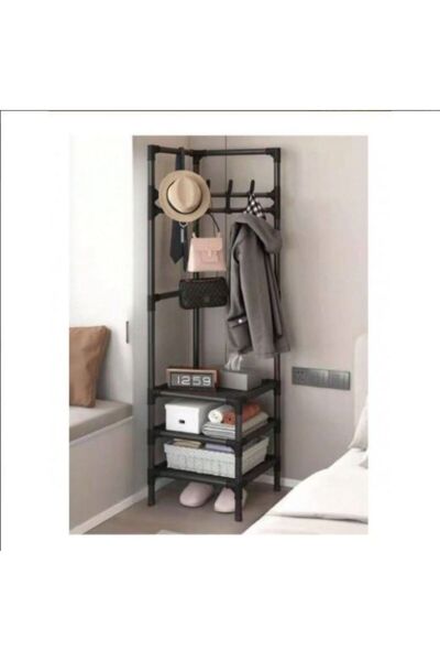 SimpluAcasa Suport de Colț Tip Cuier King, 3 Rafturi și Bară Umerașe, Metalic...