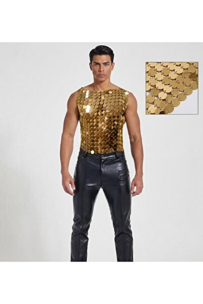 erysa belle Gold Erkek Pul Detaylı Parti Bluz,Festival Stil Erkek Pul İşlemel...