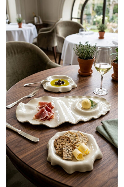 Arden Ceramic Special Design Wavy Edge Ceramic Serving and Appetizer Plate Se...
