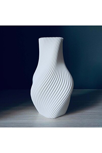 OEM Vaza decorativa alba cu design spiralat striat, 20 cm, stil modern minima...