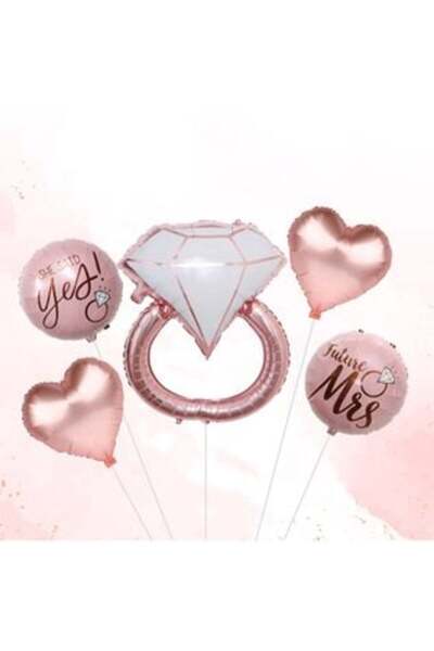 OEM Heart Ring Foil Balloons Set with Rose Gold Message for Wedding Party - 5...