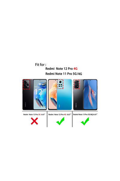 bewn Redmi Note 12 Pro Compatible Card Holder Wallet Transparent Edge Protected Corners Tank Phone Case