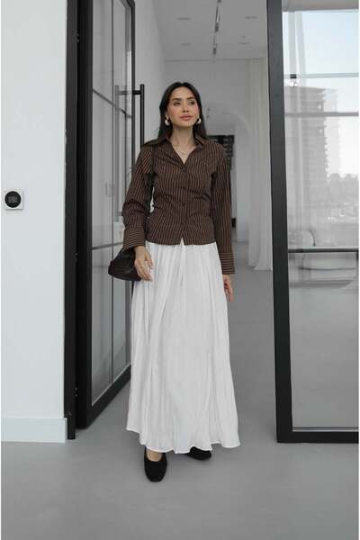 Havoş Εκρού Μακριά Φούστα με Βολάν