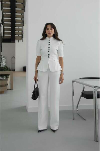 Havoş White Lugo Button Detailed Jacket and Trousers Set