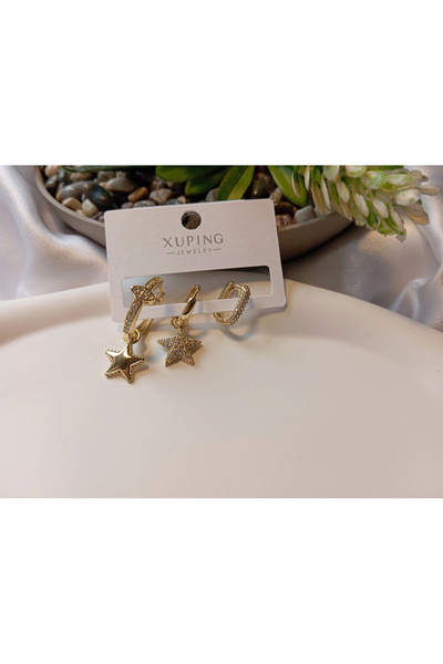 XUPING JEWELRY Xuping Gold Luxury Plated Triple Star Combination Earring Set ...