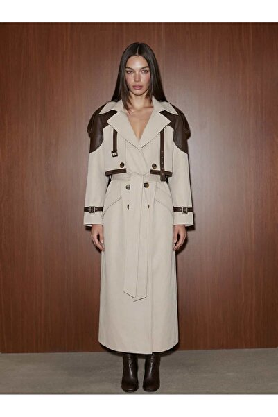 FİONA MARENs TWO TONE LONG TRENCH COAT