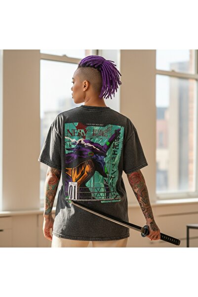 FG KONNİCHİWA Tricou cu imprimeu cu personaje anime Evangelion Tricou anime A...