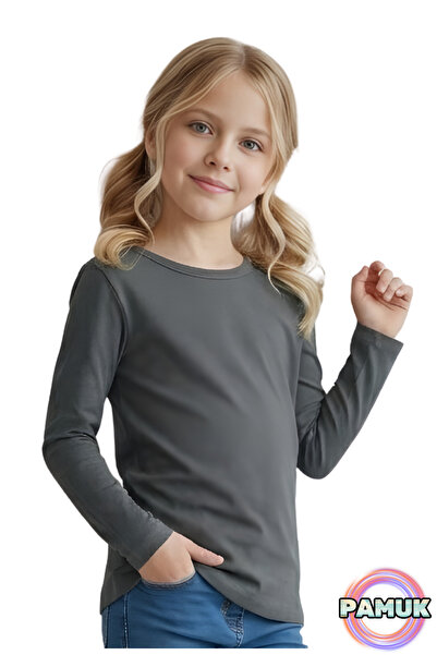 United Fabrics Long Sleeve Children's T-Shirt - Unisex Anthracite Basic Cotto...