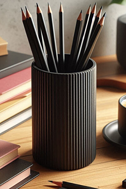 OEM Modern Ribbed Pen Holder – Minimalist Striped Desktop Pen Organizer