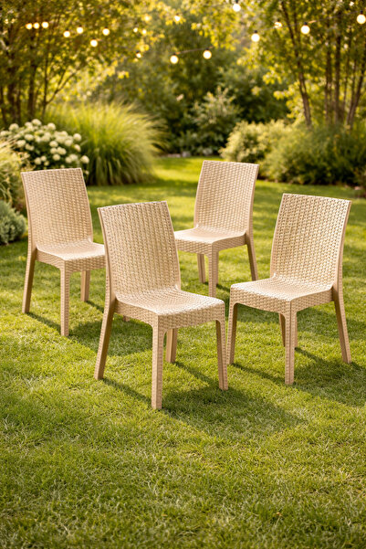 ZİYNET HOME 4’lü Rattan Desenli Plastik kolsuz Sandalye Dayanıklı İstiflenebi...